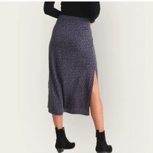 Marine layer silk midi skirt holiday blue cheetah print size 6 nwot